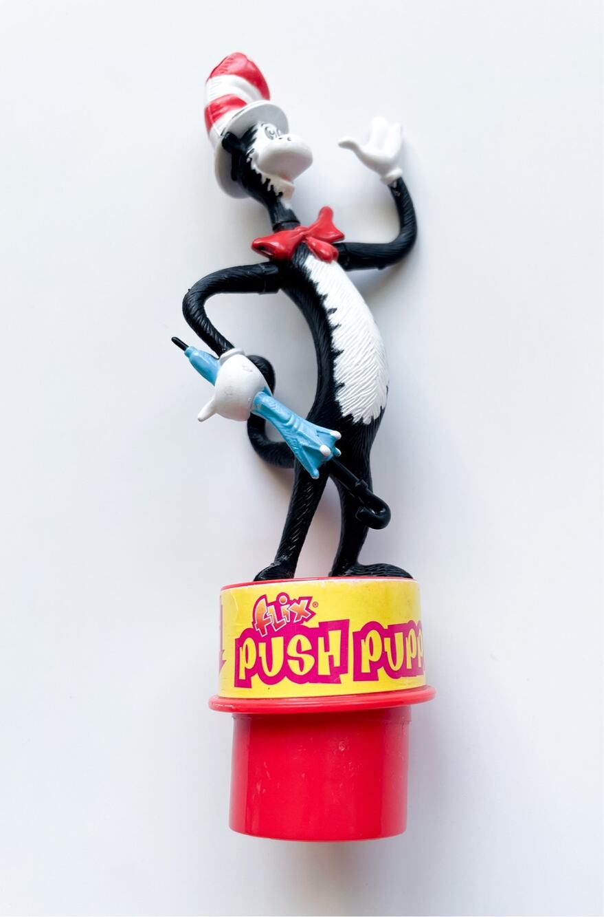 Vintage 1999 Cat in the Hat Flix Push Puppet Collapsing Toy